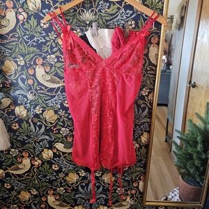 Victoria's Secred Red Lace Chemise + Lace Stockings